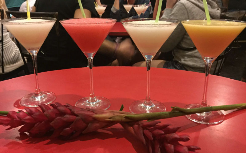 Various rum drunks in glasses on a table